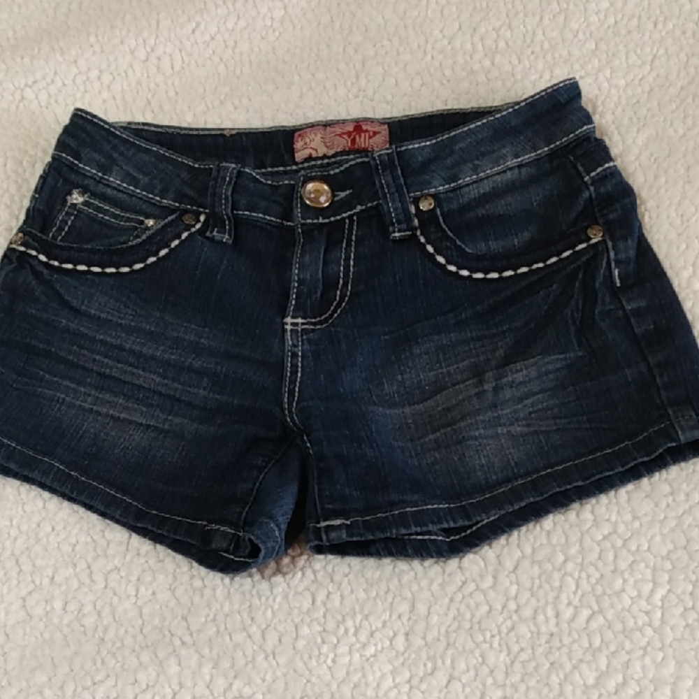 Girls YMI Dark Blue Bejeweled Denim Jean Shorts W/Decorative Stitching -10
